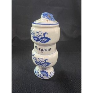 Vintage Blue Onion Arnart Oregano Spice Jar Porcelain Kitchen Decor Blue & White